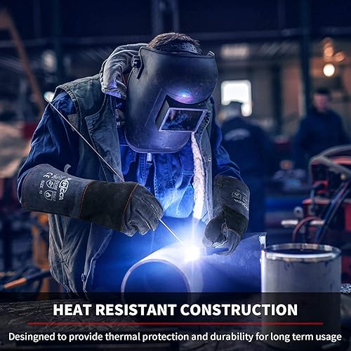 Fireplace Gloves Fire Heat Resistant: Dark-Grey 16IN 932℉ Fireproof  Leather for Fireplace Fire Pit Wood Stov