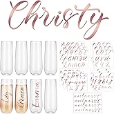 LemonRoad 21 Pcs Bridesmaid Champagne Flutes Set 8 Stemless Champagne Flutes 9 oz 13 Transfer Stickers Bride Maid of Honor Gift for Weddings Engagement Bachelorette Bridal Shower Party