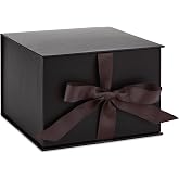 Hallmark Medium Gift Box with Lid and Shredded Paper Fill (Black 7 inch Box) for Weddings, Graduations, Birthdays, Father's Day, Groomsmen Gifts, All Occasion