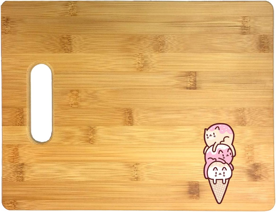 Randy Otter Cute Cat Ice Cream Cone 3D COLOR Printed Bamboo Cutting Board - Wedding, Housewarming, Anniversary, Birthday, Mother's Day, Gift
