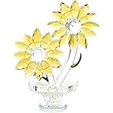 Sunflowers Crystal Flowers with Stems - Yellow Sunflower Gifts Bouquet Collectible Figurines Crystal Office Home Decor Paperweight - Glass Sun Flower for Women Mom Bestfriend Wedding Anniversary