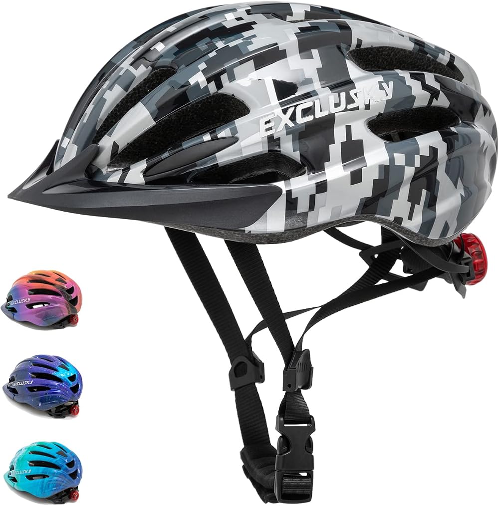 EXCLUSKY Kids Bike Helmet 50-57cm Adjustable 5-13 White Black Grid
