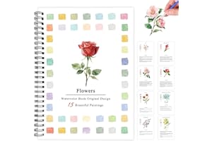 SLWBZ Watercolor Workbook Flowers, 15 Different Patterns of Original DIY Designs, 16 Color Watercolor Paint Plates with Palette and Brush, Beginner-Friendly Watercolor Workbooks, Flowers