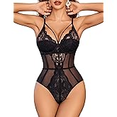 Avidlove Sexy Lingerie for Women Lace Teddy V Neck Snap Crotch BodySuit One Piece Babydoll Wireless