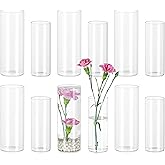 Glasseam Glass Cylinder Vase in Bulk: 12pcs Clear Small Bud Flower Vases for Centerpieces - Modern Hurricane Pillar or Floating Candle Holder for Wedding Party Table Living Room Home Decor, Tall 6"+7"