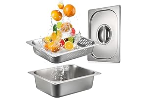 BSTKEY Stainless Steel Hotel Pans Half Size, 4 Inch Deep Steam Table Pan with Perforated Steam Tray and Lid, Warmer Breading Tray Food Pans for Kitchen Restaurant Supplies