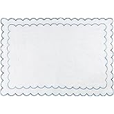 laoyuandamai ﻿ Scalloped Bath Mat Towel 100% Cotton Cute Bath Mats White Bath Rugs Embroidery Preppy Bathmats Bathroom Shower Floor Mats Blue Bathroom Decor (Blue, 27.6 x 18.9in, Classic)