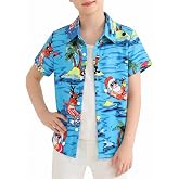 PNORATM Boys Girls Hawaiian Shirt Kids Summer Button Down Blouses Casual Short Sleeve T Shirts Floral Graphic Tees Beach Tops