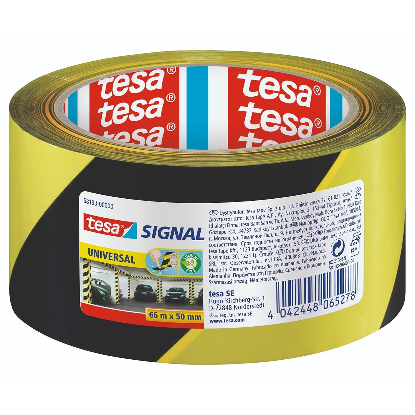 tesa Signal Adhesive Hazard Warning Tape 66 m x 50 mm - Yellow/Black