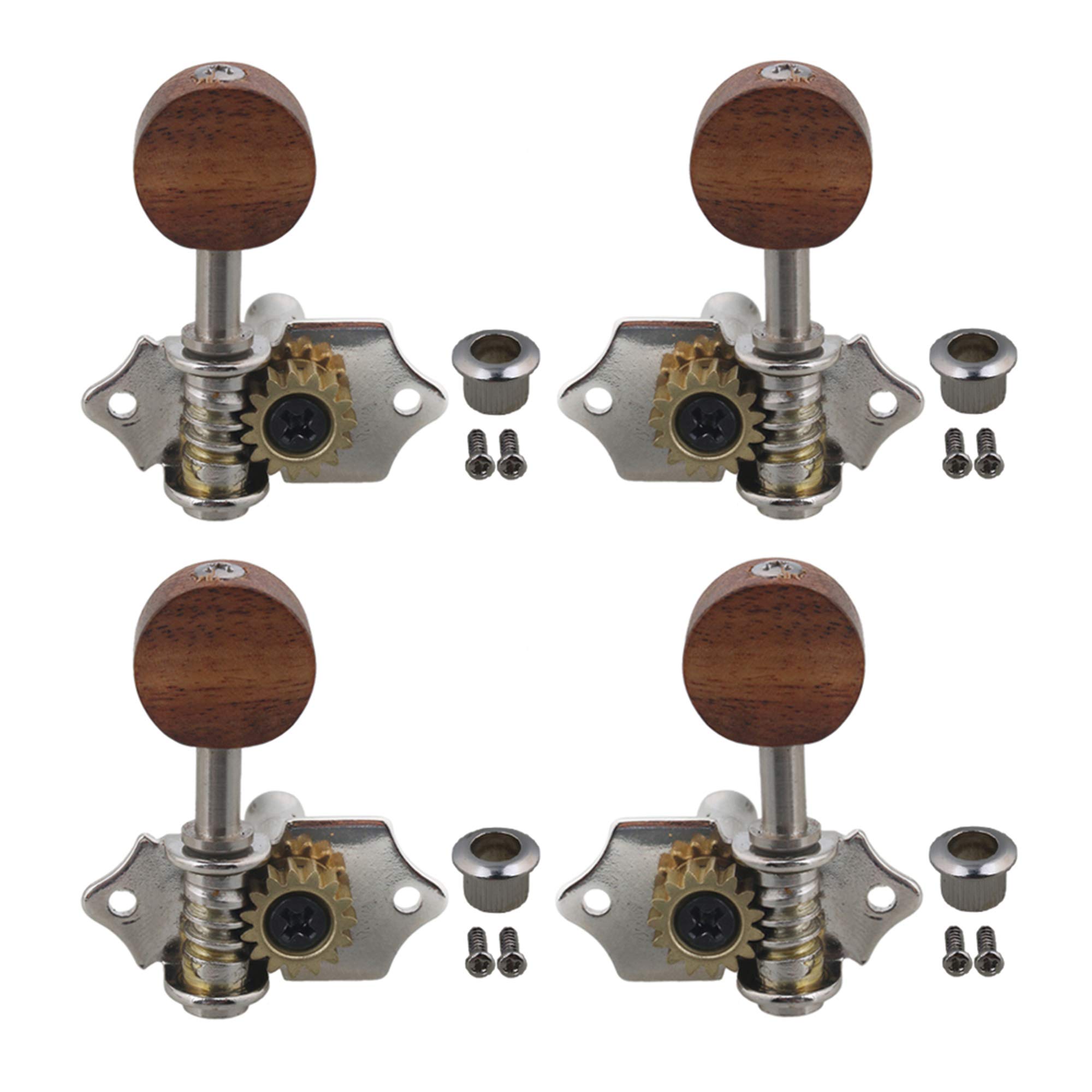 Yibuy 42x33.6x27mm Silver Color 2R2L Tuning Peg Machine Head Tuners with Wooden Handle for Ukulele 4 String Guitar