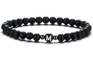 XIA YAN 6mm Black Onyx and White Howlite Handmade Letter Beads Bracelets for Women Men Initial Bracelets Gifts for Women (Couples Bracelets,Friendship Bracelets)