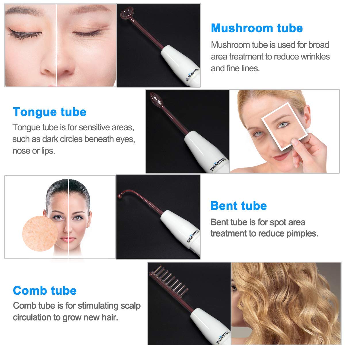Signstek Portable High Frequency Face Wand Facial Machine for Skin Tightening, Acne Wrinkles Remover, Puffy Eyes: Beauty