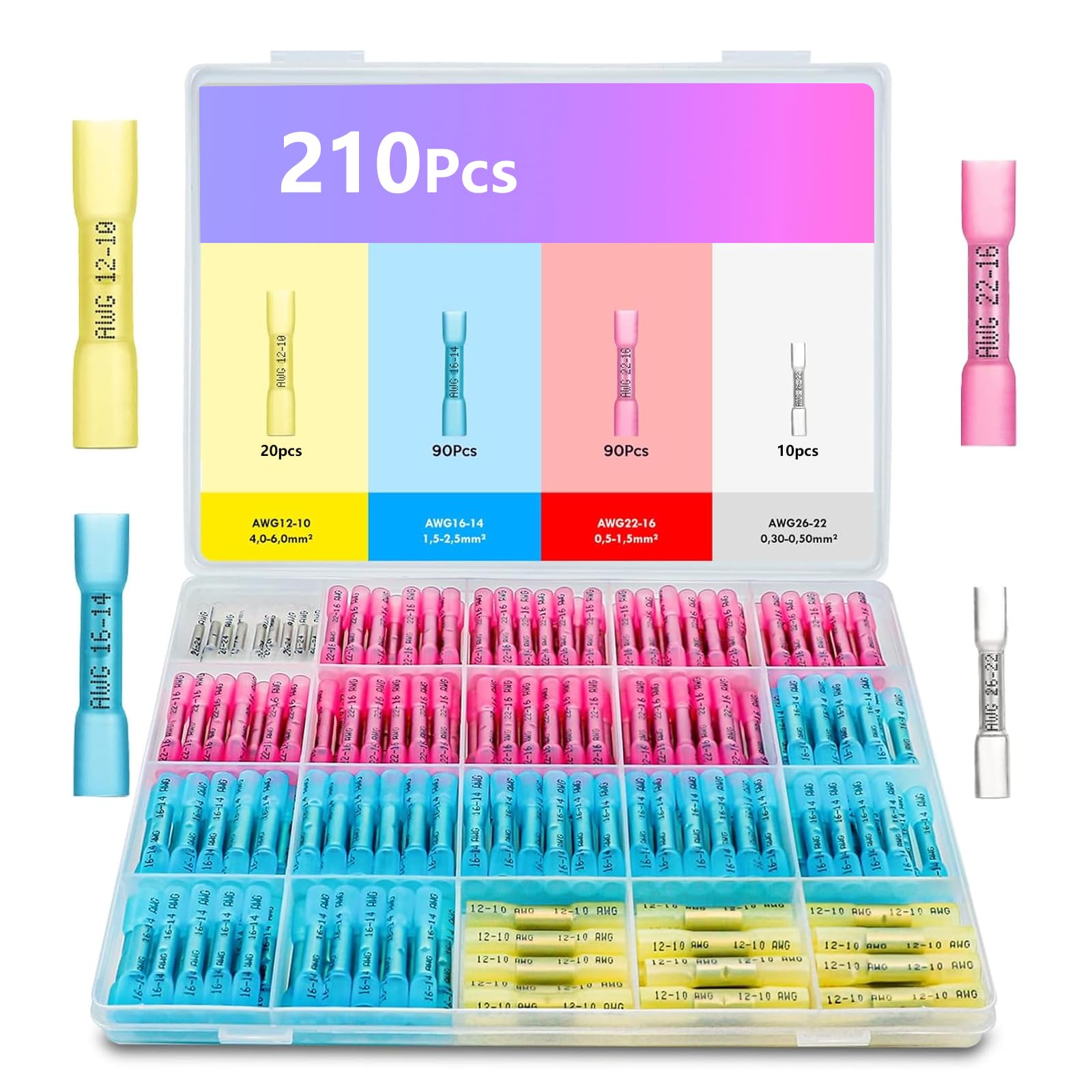 220 PCS Heat Shrink Connectors,Cable Connector,Waterproof Cable Connector,10-26 AWG Heat Shrink Electric Wire Connectors,4 Types of wire connectors for Automotive, Marine, and Ship Cable