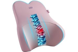 Skechers Air-Cooled & Memory Foam Lumbar Pillow,Lumbar Support Pillow for Office,Chair Lower Back Pain Relief Lumbar Pillow,Ergonomic Design Back Support Pillow for Office Chair,Car,Home,Travel,Pink