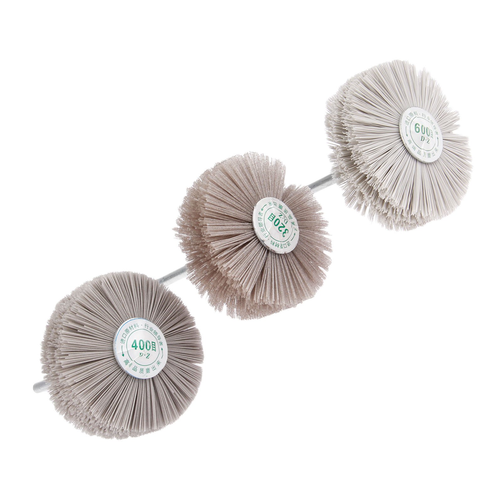 Mtsooning 3Pcs 3 Sizes 320# 400# 600# Nylon Wheel Brush Abrasive Grinding Head with 6mm Threaded Connecting Rod Kit,Woodwork Polish Grinder for Polishing Rust Removal Coating Removal Paint Stripping