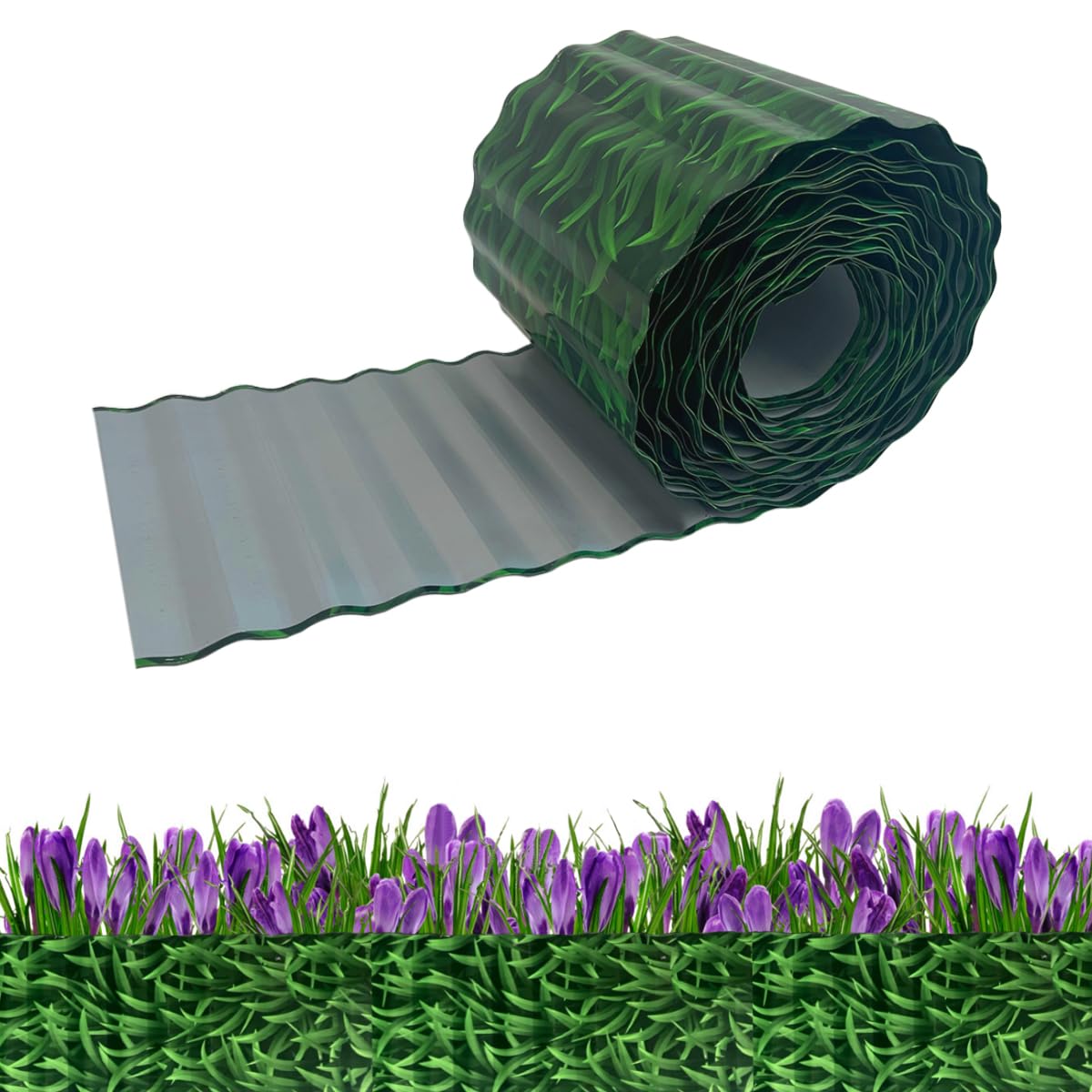 Corrugated Garden Edging Borders, Metal Lawn Edging Heavy Duty Galvanised Steel Landscape Edging Plant Border, DIY Raised Garden Flower Bed for Yard Paver Edging (Green-6in * 40ft)