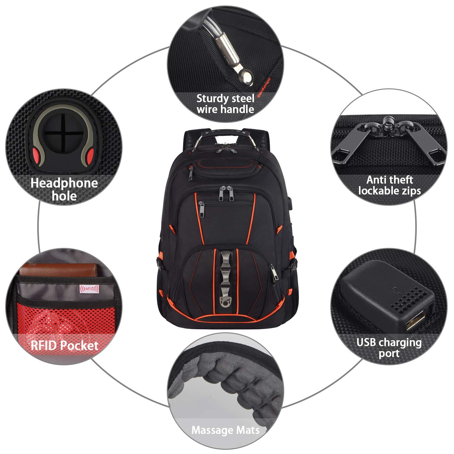 Travel Laptop Backpack,Extra Large 18.4 inch Gaming Laptop Backpacks with USB Charging Port,Big Capacity TSA Friendly RFID Anti Theft Pocket Durable College unisex Heavy Duty Computerbag