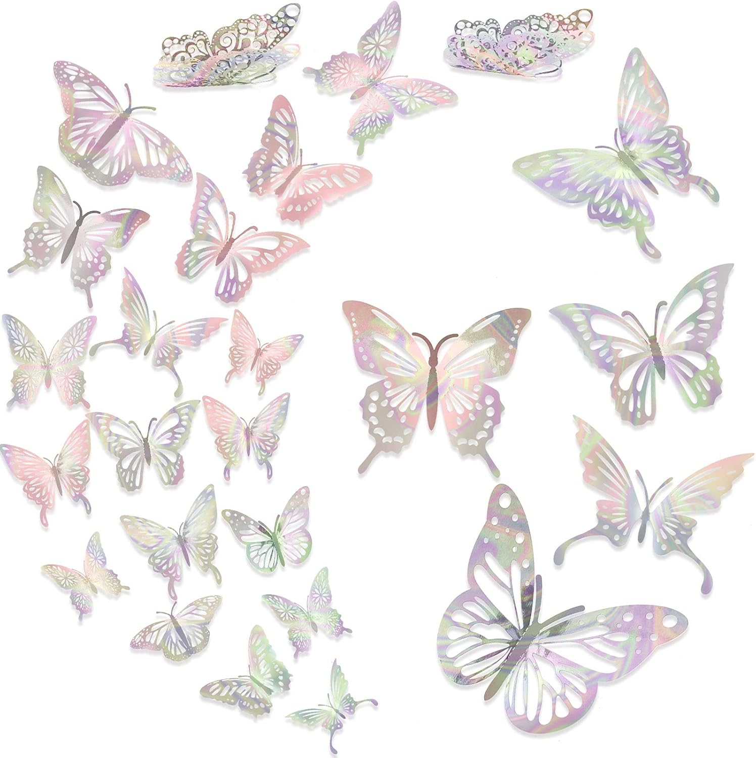 Aodaer 108 Pieces 3D Silver Butterfly Wall Stickers 9 Styles 3 Sizes Butterfly Wall Decals DIY Removable Murals for Kids Baby Art Decor Bedroom Bathroom Living Room Office Party Nursery Classroom