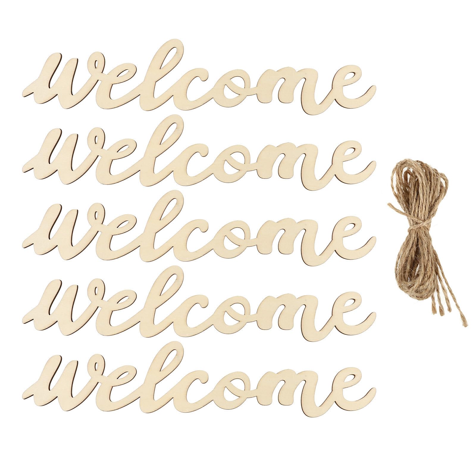 jojofuny 5pcs Wooden Welcome Sign with Ropes, Unfinished Wood Sign Welcome Hanging Signfor Home Restaurant Bar Coffee Wedding Farmhouse Porch Decorations