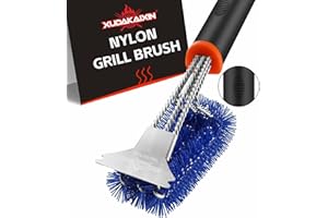 XUDAKAIXIN Grill Brush and Scraper, Safe Nylon Bristles Barbecue Triple Scrubbers Cleaning Brush for Cast Iron Grates/Porcelain/Weber Gas/Charcoal Grill,Extra Strong BBQ Cleaner Accessories (Blue)