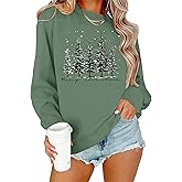 PECHAR Christmas Tree Sweatshirts Women Pine Tree Print Shirts Nature Lover Gift Casual Tee Long Sleeve Xmas Pullover