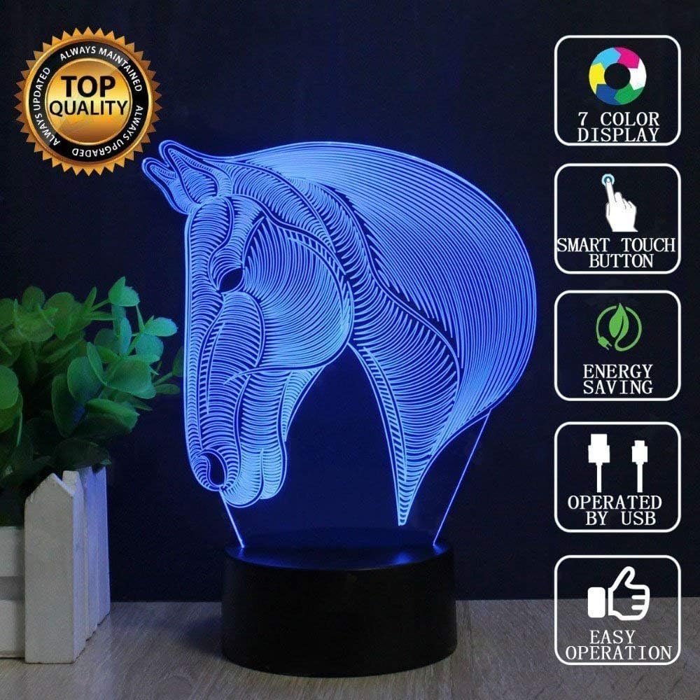 yiyicas 3D Illusion Lamp Night Light Beside Table Lamp with Remote Control & USB Charger,7 Colors Auto Changing Touch Switch Desk Decoration Lamps Birthday Gift Pretty Cool Toy