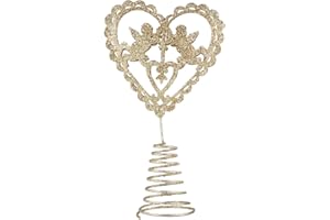 ABOOFAN Heart Shaped Christmas Tree Topper with Cupid Angel Ornament Iron Metal Gold Glitter Christmas Star Treetop for Christmas Valentines Day Wedding Party Decoration (Golden)