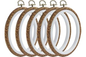 Marvexi 5Pcs Oval Fancy Embroidery Hoop 4.3"x5.3" Decorative Cross Stitch Hoops, Vintage Cute Faux Wood Embroidery Hoop for Christmas Ornaments and Art Craft Sewing