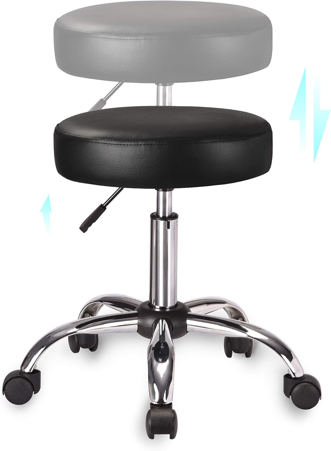 Amolife Multi-Purpose Hydraulic Adjustable Round Drafting Chair Rolling Swivel Stool with Wheels and Soft Padding for Home Office Beauty Barber Salon Medical Tattoo Vanity Massage Facial Spa in Black: Beauty