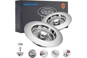 GANLIVING 1Count 3-in-1 Kitchen Sink Drain Strainer & Stopper - SUS 304 Stainless Steel Pop Up Plug with Anti-Clog Basket & Odor Prevention, Fits US Standard 3-1/2'' Drain Hole