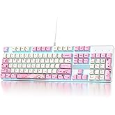 SbocKeeb Wired Full Size Pink Mechanical Keyboard 104 Keys Creamy Keyboard with Number Pad, RGB Gaming Keyboard, Linear Red Switch, NKRO Mechanical Keyboard Full Size for Windows Laptop PC Gamer