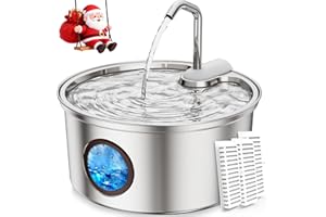 TOMXCUTE Cat Water Fountain Stainless Steel - 108oz/3.2L Large Capacity Cat Fountain for Drinking, Ultra Quiet Metal Pet Water Fountain for Cats, Dogs, Multiple Pets