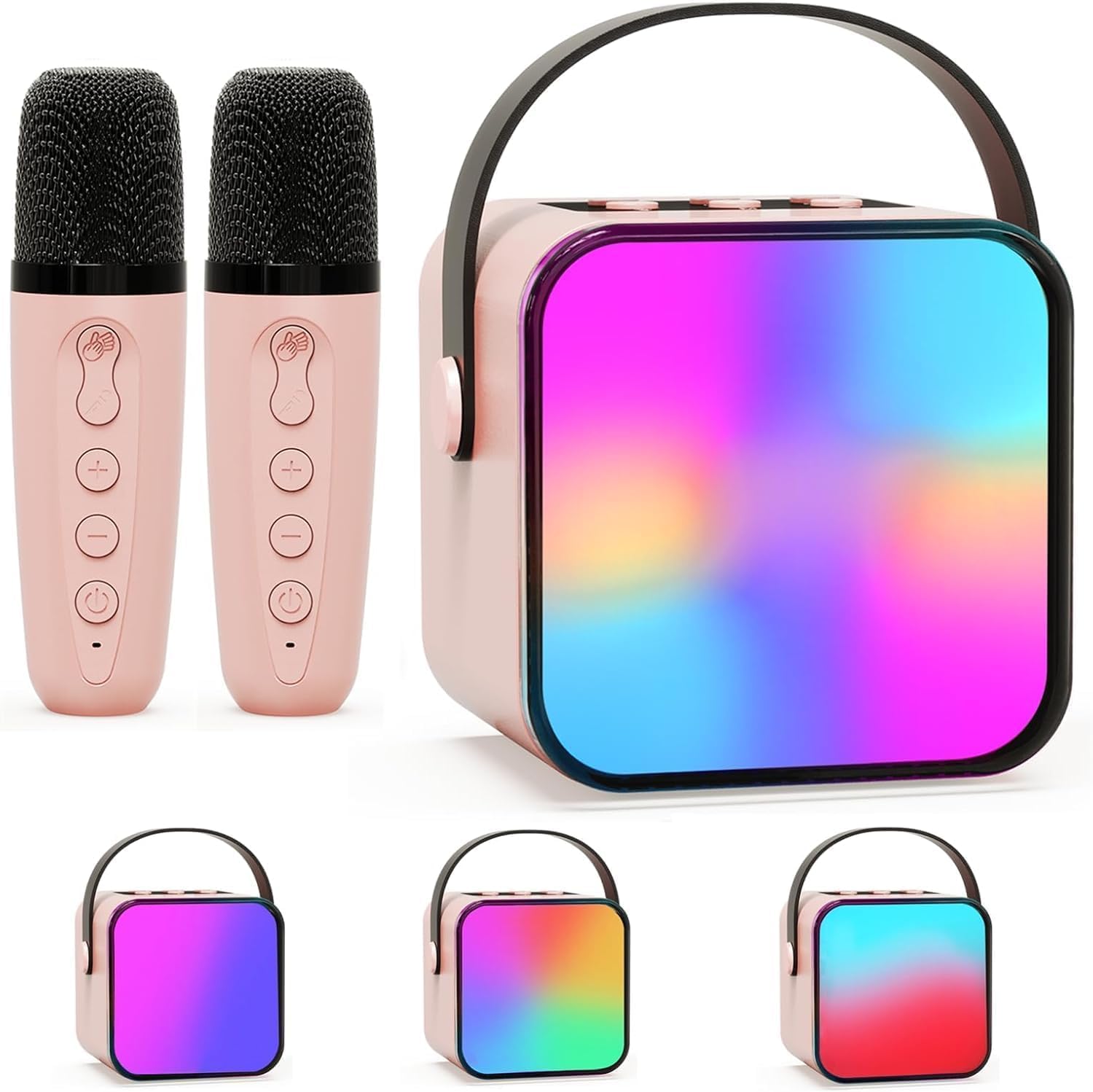 ShinePick カラオケセット家庭用 カラオケマイク Bluetooth 2本無線マイクカラオケ スピーカー PAセット karaoke ワイヤレスマイク 多彩LEDライト付き エコー機能 USB/TFカード/Aux再生 Android/iPhoneに対応 【技適認証取得済み】【日本語取扱説明書】 (ピンク) の商品画像