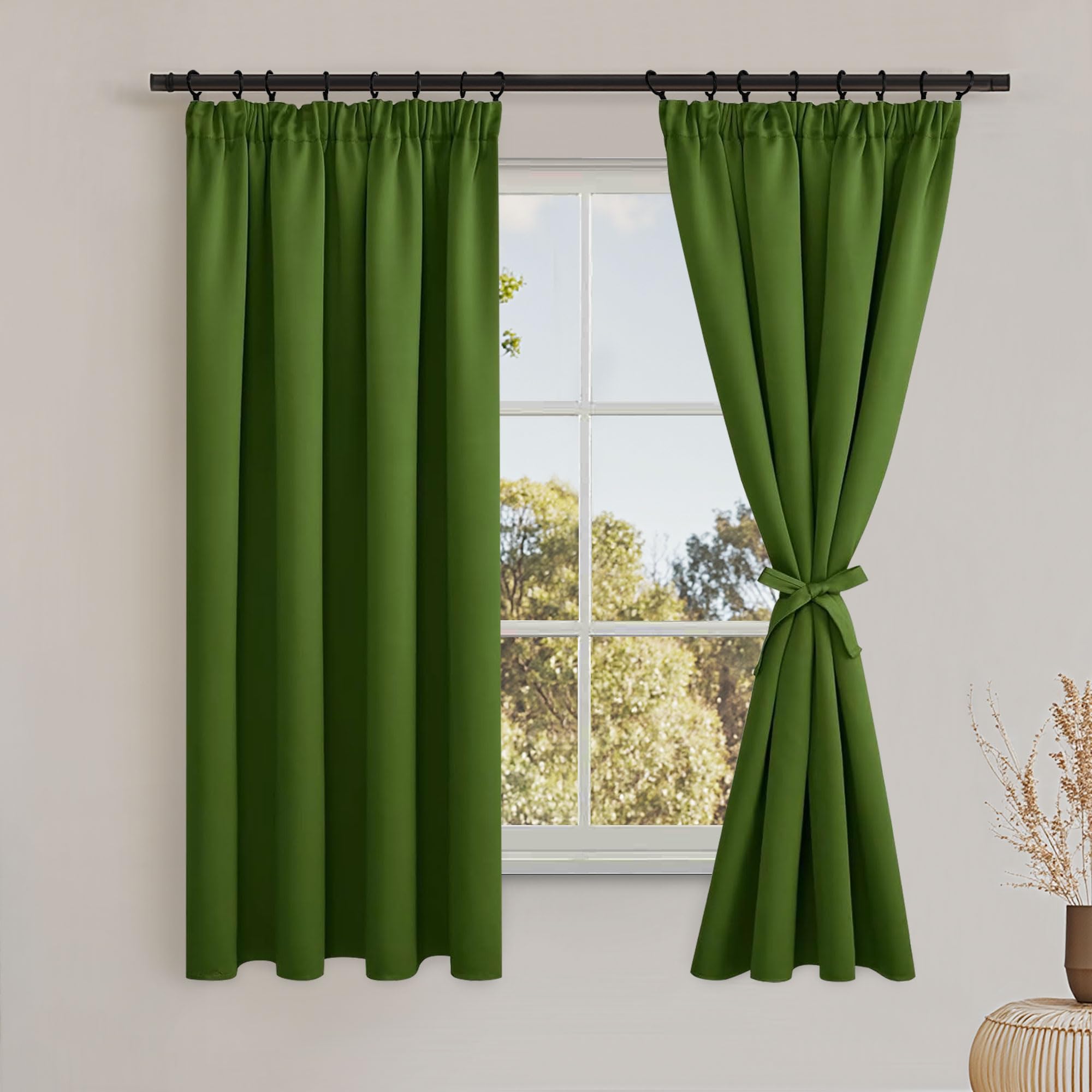 DWCN Green Blackout Curtains for Bedroom, Thermal Insulated Room Darkening Pencil Pleat Window Curtains for Living Room 55 x 79 inch Length, 2 Panels