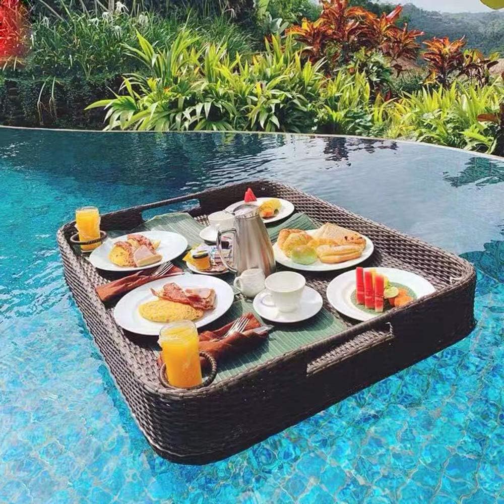 TRAACEM Rattan Floating Tray in The Pool for Adult Pool Buoys for Hot Springs, Baths And Parties,D
