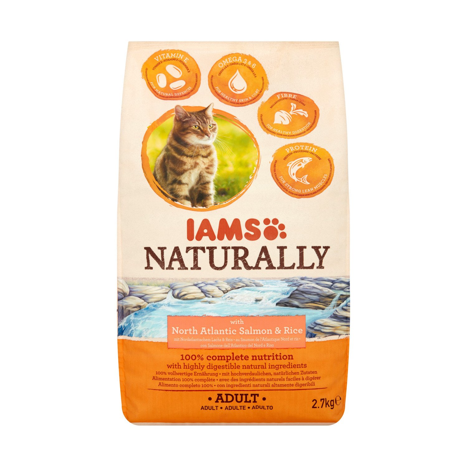 IAMS Naturally Adult Dry Cat Food Salmon & Rice 2.7KG