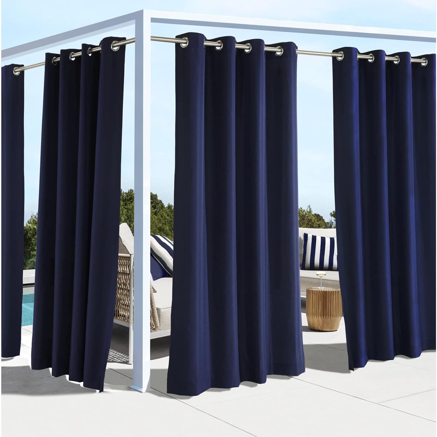 Outdoor Curtains - Coastal Outdoor Grommet Outdoor Curtain Panel Window Dressing 50 x 84 in Navy