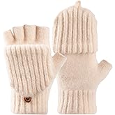 Bodvera Winter Fingerless Gloves Mittens for Women Warm Knitted Gloves Convertible Mittens Flap for Texting Driving