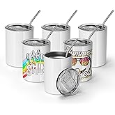 AGH 12 oz Sublimation Tumblers, 6 Pack Straight Tumbler with Lid and Straw, White Flat Cups