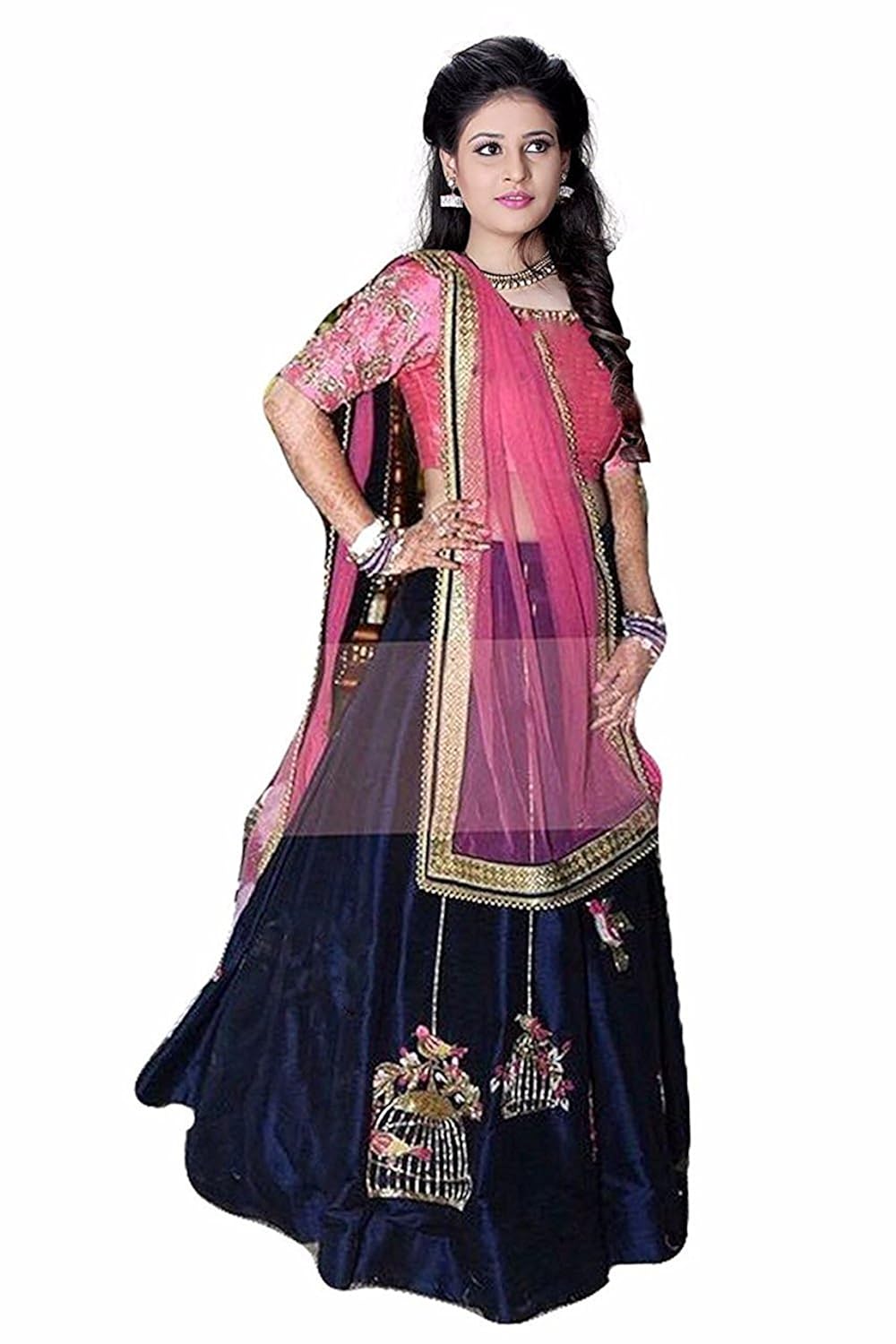 generic women's silk lehanga choli(dfsf2002 blue free size)