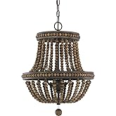 Austin Allen 9A123A Handley Transitional Chandelier with Wood Beads and Decorative Wood Ball, 3-Light 180 Total Watts, 20" H 
