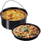 Abizarch 2Pcs Air Fryer Accessories, 8 Inch Air Fryer Pizza Cake Pan and Baking Cake Barrel Deep with Non-Stick Coating,Round Airfryer Baking Cake Pan Accessory Set