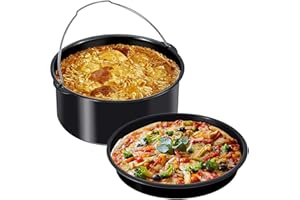 Abizarch 2Pcs Air Fryer Accessories, 8 Inch Air Fryer Pizza Cake Pan and Baking Cake Barrel Deep with Non-Stick Coating,Round