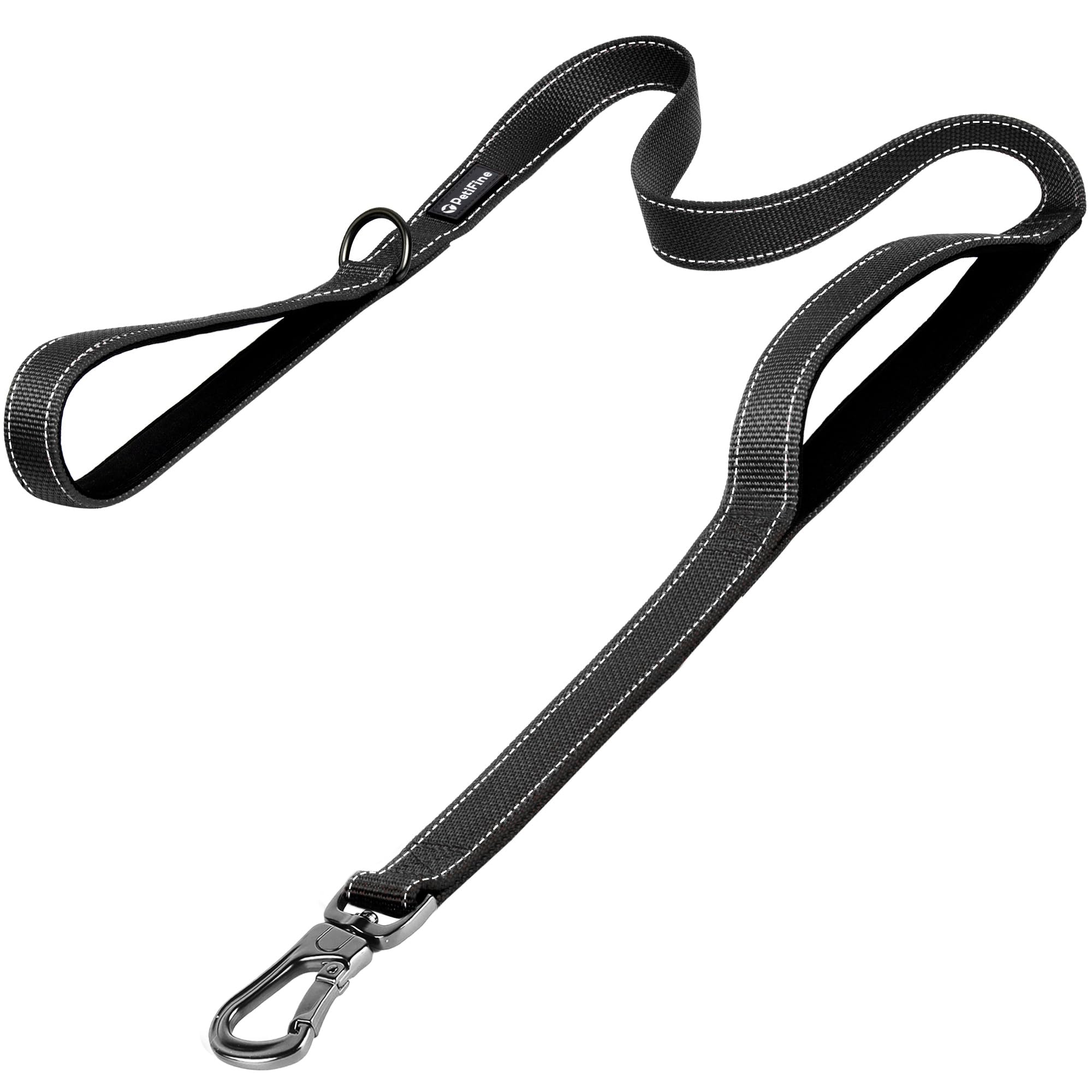 PetiFine 6FT Heavy Duty Dog Leash with Soft Padded Double Handle, Durable Strong Clasp Dog Leashes, Reflective Nylon Walking Lead for Large,Medium,Small Breed Dogs, Black