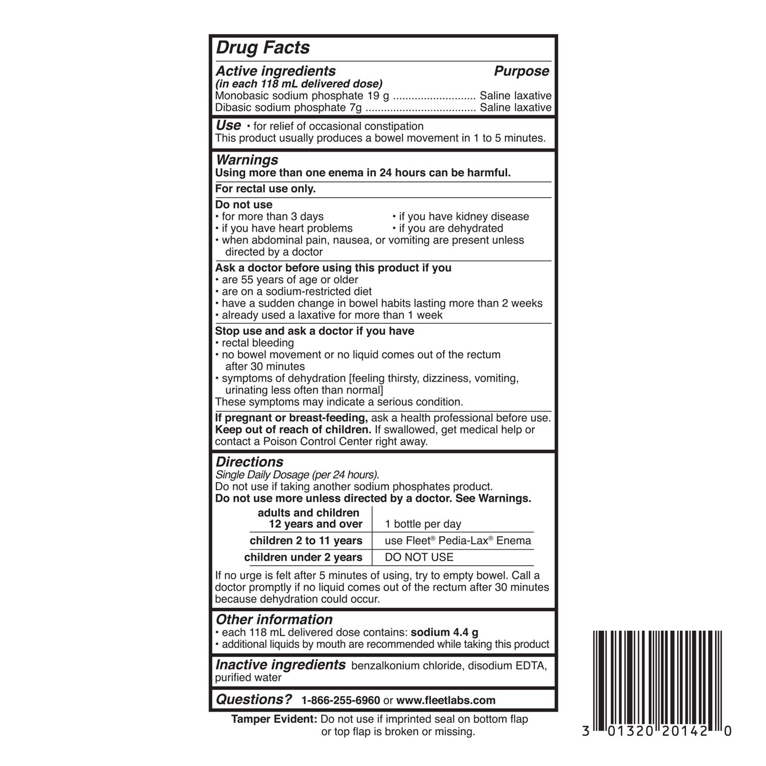 Fleet Laxatives, Saline Enema for Adult Constipation Relief, Prefilled Enema Kit for Fast Acting Constipation Relief, 4.5 fl oz, 2 Bottles, 6 Pack