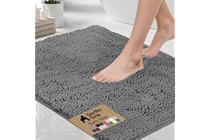 GORILLA GRIP Bath Rug Mat, Thick Soft Absorbent Chenille, Quick Dry Microfiber Mats, Rubber Backing Washable Shower Floor Rugs, US Designed Bathroom Bathmat Home Decor Accessories, 24x17, Grey