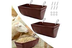 BEYOOGEEM 2 Pack Chicken Feeder Feed Trough with Clips Hanging Fence Feeder for Goat Chicken Duck Goose Deer Sheep Piglets Poultry Waterer Bucket Feeding Container for Livestock Goat Feeder Supplies (Brown)