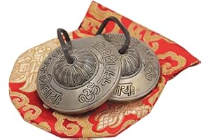 DharmaObjects Tibetan Premium Large Quality "Om Namah Shivaya" Tingsha Cymbals 3" With Pouch