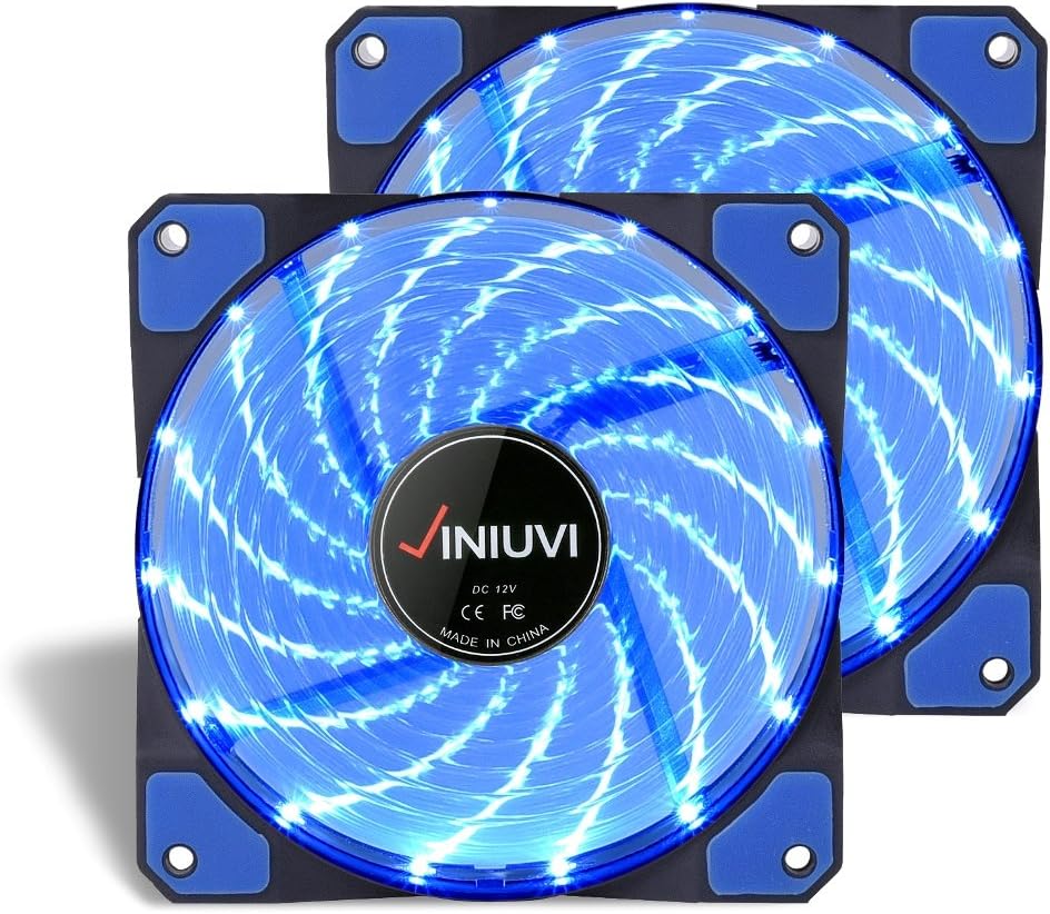 2 Pack Blue LED Case Fans Light Up Computer With Cool Look. Reinforced Hydraulic Bearing with 120mm DC 15 LED Illuminating Cooling PC Computer. Quiet, Durable, Enhances Performance of CPU (Blue 2 Pack)