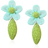 Just Follow Flower Rattan Earrings for Women Statement Boho Raffia Straw Wrapped Flower Drop Dangle Earrings Summer Tropical Beach